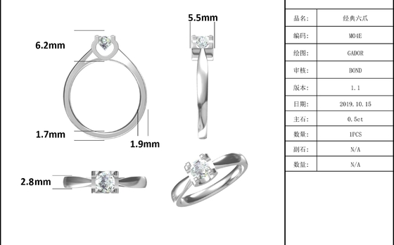Do anel de prata branco de Moissanite 9K do quadrado joia minimalista do casamento da CZ