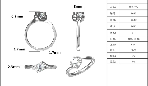 Joia minimalista do casamento da CZ Moissanite 9K do anel de prata branco trapezoidalmente do RD 4MM