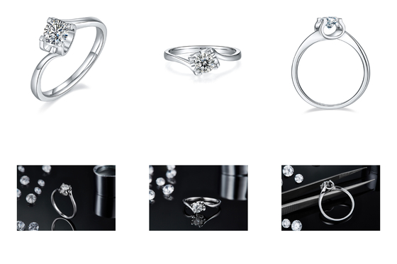 Joia minimalista do casamento da CZ Moissanite 9K do anel de prata branco trapezoidalmente do RD 4MM