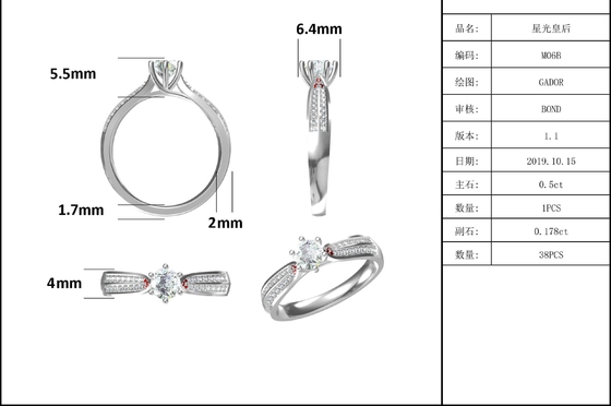 Joia minimalista do ouro dos projetos 9K, Moissanite 925 Ring Set de prata