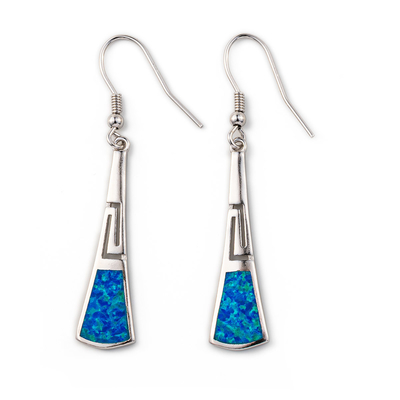 925 com os brincos gregos 925 da chave do meandro de Sterling Silver Blue Retro Opal com Sterling Silver