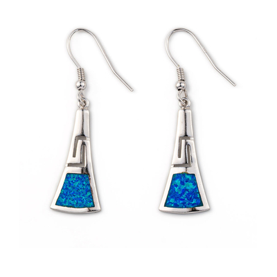 925 com os brincos gregos 925 da chave do meandro de Sterling Silver Blue Retro Opal com Sterling Silver