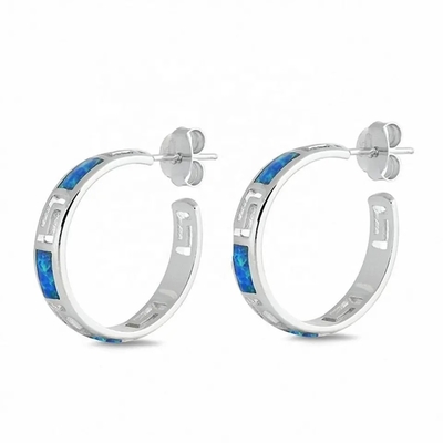 925 com Sterling Silver Greek Opal Dangle Meander Meandros Earrings azul chave para mulheres