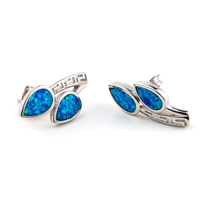 925 com o azul chave de Sterling Silver Greek   Brincos de alta qualidade do parafuso prisioneiro da folha da opala do meandro