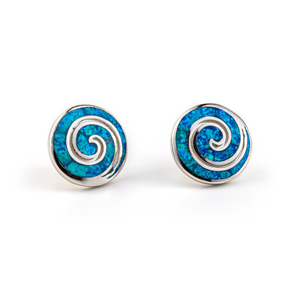 925 com chave Garnet Stud Meander Opal azul natural de Sterling Silver Greek   Brincos para mulheres