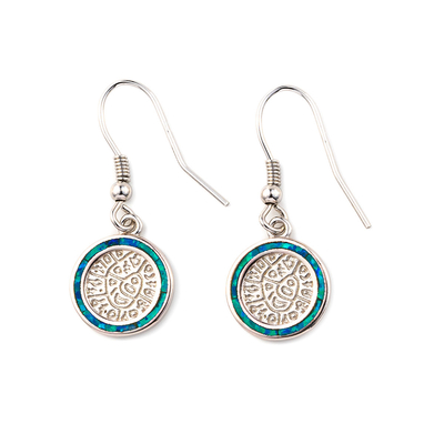 925 com chave Garnet Stud Meander Opal azul natural de Sterling Silver Greek   Brincos para mulheres
