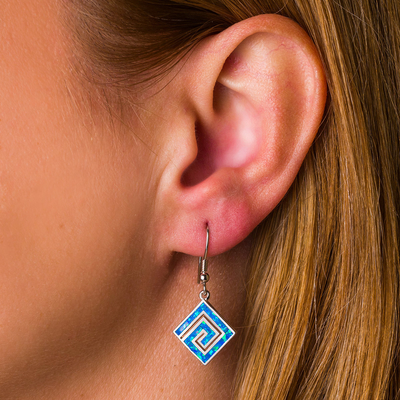 925 com o azul chave de Sterling Silver Greek   O disco de Phaistos da opala do meandro oscila brincos das mulheres