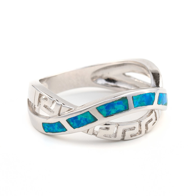 925 com o azul natural chave de Sterling Silver Greek   Opala Ring Real Fire Opal Jewelry do meandro