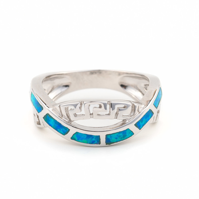 925 com o azul natural chave de Sterling Silver Greek   Opala Ring Real Fire Opal Jewelry do meandro