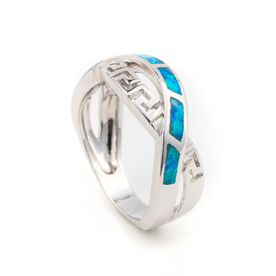 925 com o azul natural chave de Sterling Silver Greek   Opala Ring Real Fire Opal Jewelry do meandro