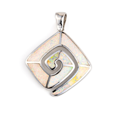 925 com chave de Sterling Silver Greek    Pendente criado de Opal Cocktail do arco-íris das mulheres do pendente da opala da espiral do meandro