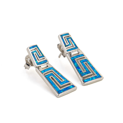 925 com chave Garnet Stud Meander Opal azul natural de Sterling Silver Greek   Brincos para mulheres