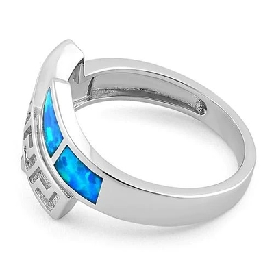 925 com teste padrão de Sterling Silver Greek Inifinity   Anel Opal Jewelry cru da faixa da opala do laboratório