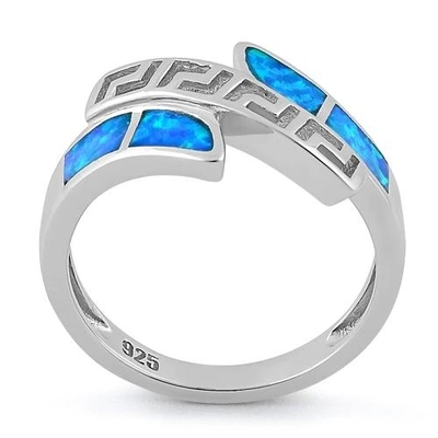 925 com teste padrão de Sterling Silver Greek Inifinity   Anel Opal Jewelry cru da faixa da opala do laboratório