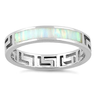 925 com teste padrão de Sterling Silver Greek Inifinity   Anel Opal Jewelry cru da faixa da opala do laboratório