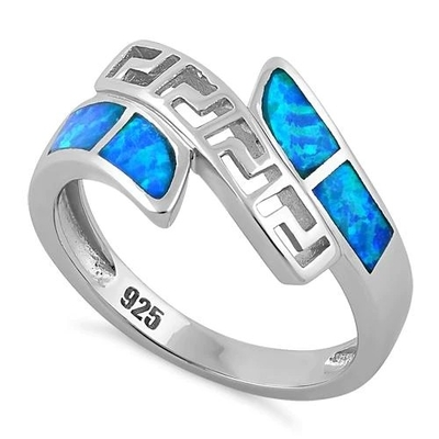 925 com teste padrão de Sterling Silver Greek Inifinity   Anel Opal Jewelry cru da faixa da opala do laboratório