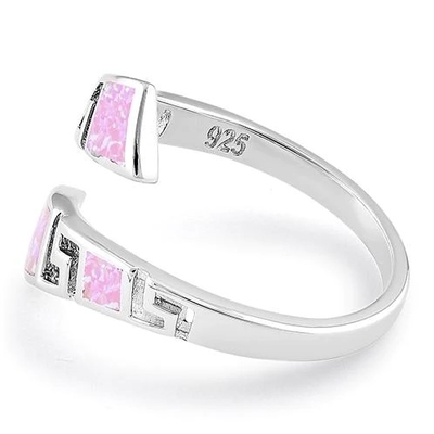 925 com casamento original Ring For Women da opala de fogo do laboratório do rosa do teste padrão de Sterling Silver Greek