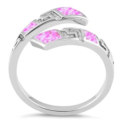 925 com casamento original Ring For Women da opala de fogo do laboratório do rosa do teste padrão de Sterling Silver Greek