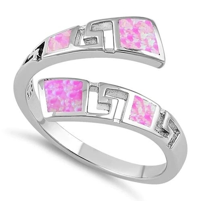 925 com casamento original Ring For Women da opala de fogo do laboratório do rosa do teste padrão de Sterling Silver Greek