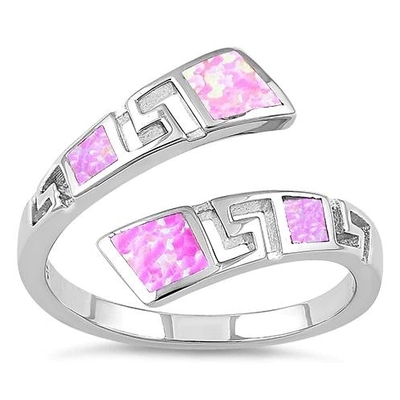 925 com casamento original Ring For Women da opala de fogo do laboratório do rosa do teste padrão de Sterling Silver Greek