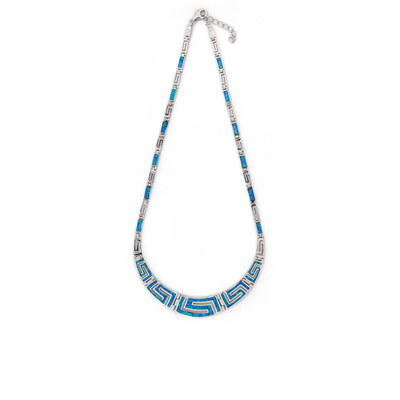 925 com teste padrão original de Sterling Silver Greek projeta a colar redonda do meandro da opala de Bule