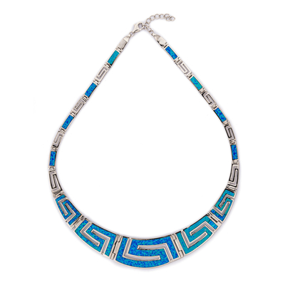 925 com teste padrão original de Sterling Silver Greek projeta a colar redonda do meandro da opala de Bule