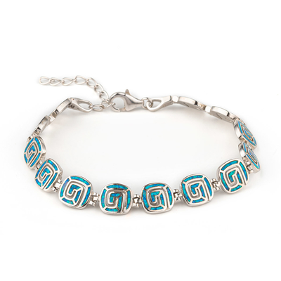 925 com Sterling Silver Quanlity Opal Greek Emerald Birthstone Infinity Key   Bracelete da opala