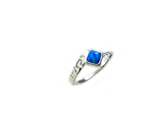 Projeto moderno Opal Ring For Women azul da onda da chave do meandro do grego clássico de Sterling Sliver 925