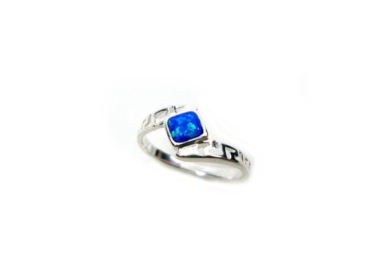 Arco-íris moderno Opal Engagement Ring azul do fogo da chave do meandro do grego clássico de Sterling Sliver 925