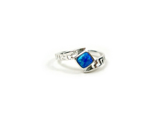 Arco-íris moderno Opal Engagement Ring azul do fogo da chave do meandro do grego clássico de Sterling Sliver 925
