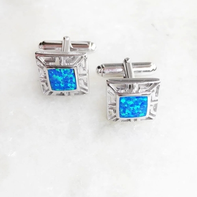 925 com meandro grego e Emerald Square Cufflink Earrings da opala de Sterling Silver Bule