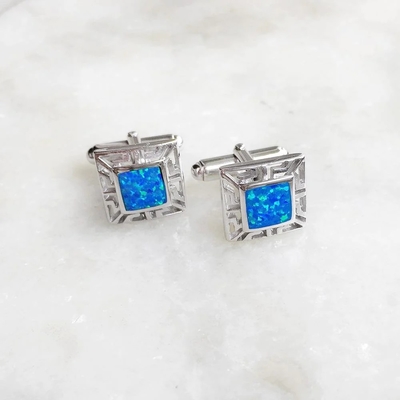 925 com meandro grego e Emerald Square Cufflink Earrings da opala de Sterling Silver Bule