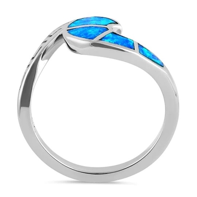 Projeto moderno Opal Ring For Women azul da onda da chave do meandro do grego clássico de Sterling Sliver 925