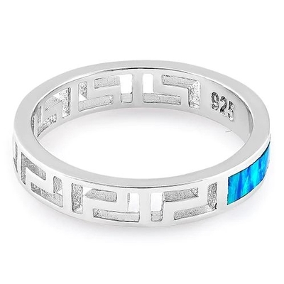 Projeto moderno Opal Ring For Women azul da onda da chave do meandro do grego clássico de Sterling Sliver 925