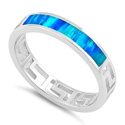Projeto moderno Opal Ring For Women azul da onda da chave do meandro do grego clássico de Sterling Sliver 925