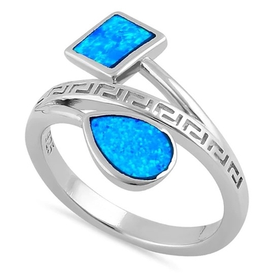 Projeto moderno Opal Ring For Women azul da onda da chave do meandro do grego clássico de Sterling Sliver 925
