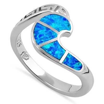 Projeto moderno Opal Ring For Women azul da onda da chave do meandro do grego clássico de Sterling Sliver 925