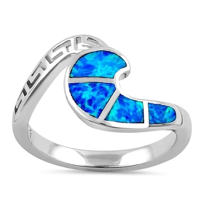 Projeto moderno Opal Ring For Women azul da onda da chave do meandro do grego clássico de Sterling Sliver 925
