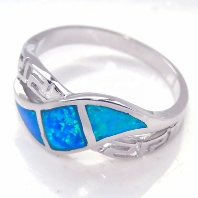 Joia azul de Opal Greek Key Design Wraparound 925 Sterling Silver Ring Handmade Opal para mulheres
