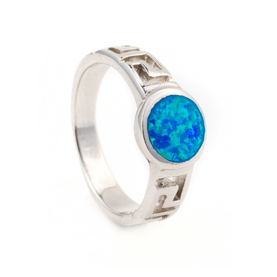 Joia azul de Opal Greek Key Design Wraparound 925 Sterling Silver Ring Handmade Opal para mulheres
