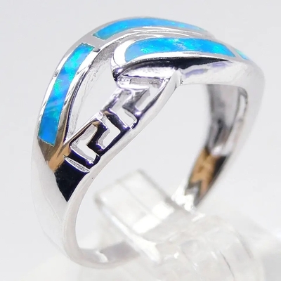 Casamento azul Ring Synthetic Opal Jewelry da opala do laboratório de Sterling Silver Wholesale Jewelry Greek