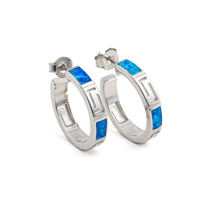 Personalização por atacado 925 brincos chaves da aro de Sterling Silver Blue Opal Greek meios para mulheres