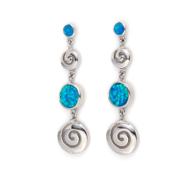 Personalização por atacado 925 brincos chaves da aro de Sterling Silver Blue Opal Greek meios para mulheres