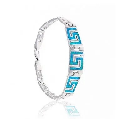 Bracelete azul de Opal Gemstone Bangle Blue Opal do fogo de Sterling Silver Jewelry Greek Key do estilo grego 925