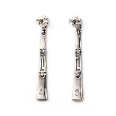 Com Sterling Blue Opal Dangle Earrings com os brincos originais chaves gregos do projeto do vintage para mulheres