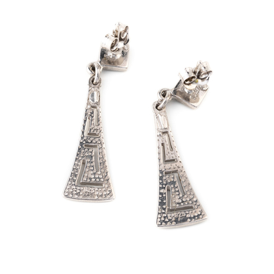 Com Sterling Blue Opal Dangle Earrings com os brincos originais chaves gregos do projeto do vintage para mulheres