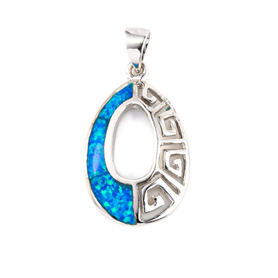Promessa azul Opal Sterling Silver do pendente grego retro da chave do meandro do estilo