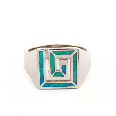 Fricção retro ou quadrado chave grego Opal Ring For Women do projeto