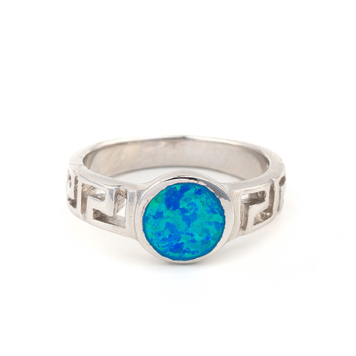 Fricção retro ou quadrado chave grego Opal Ring For Women do projeto