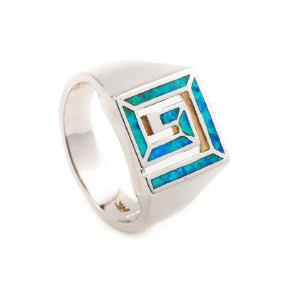 Fricção retro ou quadrado chave grego Opal Ring For Women do projeto